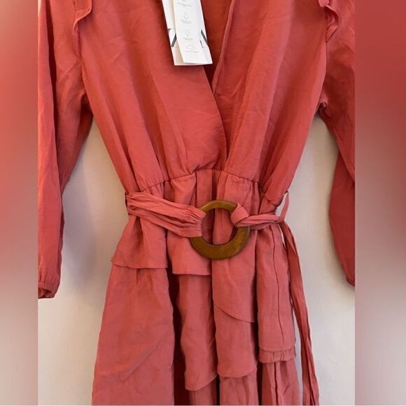 NWOT Zara Ruffled Mini Dress Long Sleeve Peach - Picture 6 of 9